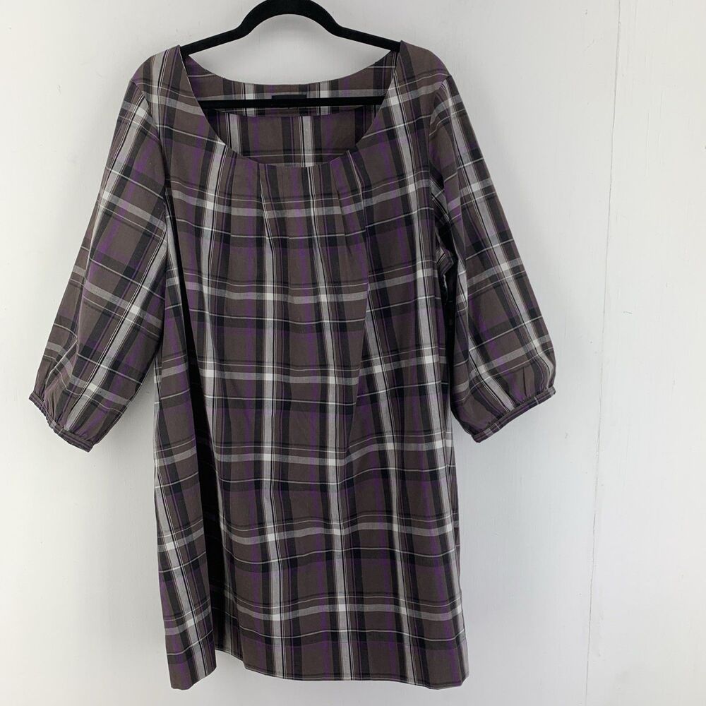 Ellos Women 3X Tunic Pullover Top Purple Plaid Pleated Modest Preppy Cottagecore